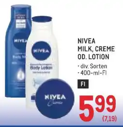 Metro NIVEA MILK, CREME OD. LOTION Angebot