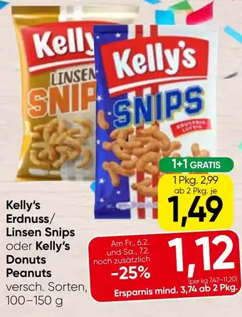 Kelly's erdnuss linsen snips oder kelly's donuts peanuts