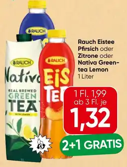 Spar Rauch eistee pfirsich oder zitrone oder nativa green tea lemon Angebot
