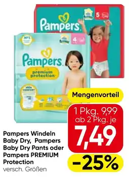 Spar Pampers windeln baby dry, pampers baby dry pants oder pampers premium protection Angebot