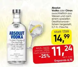 Spar Absolut Vodka oder Citron Angebot
