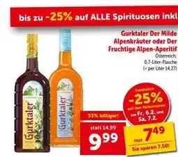 Interspar Gurktaler der milde alpenkräuter oder der fruchtige alpen-aperitif Angebot