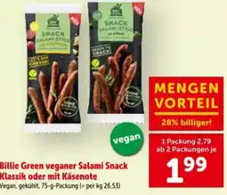 Interspar Billie green veganer salami snack klassik oder mit käsenote Angebot