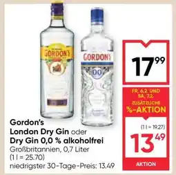 Maximarkt Gordon's London Dry Gin oder Dry Gin 0,0 % alkoholfrei Angebot