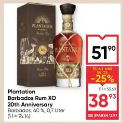 Maximarkt Plantation Barbados Rum XO 20th Anniversary Angebot