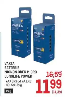 Metro VARTA BATTERIE MIGNON ODER MICRO LONGLIFE POWER Angebot