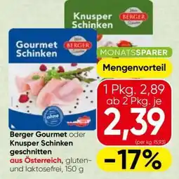 Spar Berger Gourmet oder Knusper Schinken Angebot