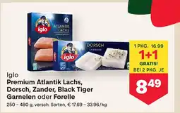 MPreis Premium Atlantik Lachs, Dorsch, Zander, Black Tiger Garnelen oder Forelle Angebot