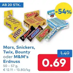 T&G Mars, Snickers, Twix, Bounty oder M&M's Erdnuss Angebot