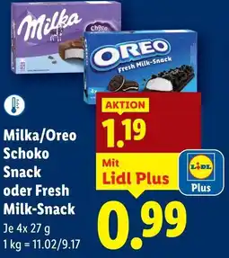 Lidl Milka/Oreo Schoko Snack oder Fresh Milk-Snack Angebot