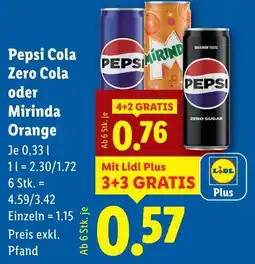Lidl Pepsi Cola Zero Cola oder Mirinda Orange Angebot