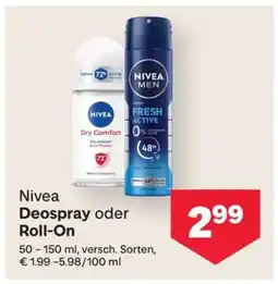 MPreis Nivea Deospray oder Roll-On Angebot