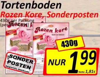 Wurstico Tortenboden Rozen Kore, Sonderposten 430g Angebot