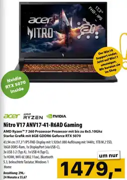 Cosmos Acer nitro v17 anv17 41 r6ad gamin43,94 cm (17,3") IPS FHD-Display mit 1.920x1.080 Auflösung mit 144Hz, 1TB M.2 SSD, Angebot