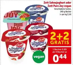 Interspar Zott Sahnejoghurt oder Zott Pure Joy vegan Angebot