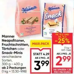 Maximarkt Manner Neapolitaner, Fruchtschnitten,Törtchen oder Snack-Minis Angebot