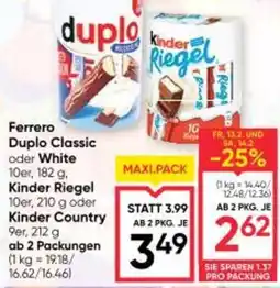 Maximarkt Ferrero Duplo Classic oder White, Kinder Riegel oder Kinder Country Angebot