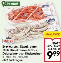 Maximarkt Bratwurstel, Käsekrainer, Chili-Käsekrainer, Debreziner oder Käsbreziner Angebot