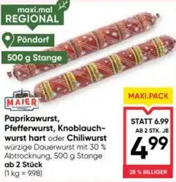 Maximarkt Paprikawurst, Pfefferwurst, Knoblauch- wurst hart oder Chiliwurst Angebot