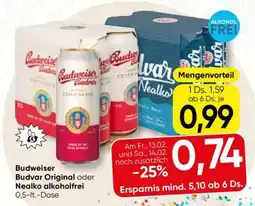 Spar Budweiser Budvar Original oder Nealko alkoholfrei Angebot