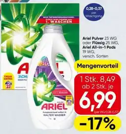 Spar Ariel Pulver 23 WG oder Flüssig 25 WG, Ariel All-in-1 Pods 19 WG Angebot