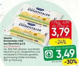 Spar Woerle Emmentaler mild aus Heumilch g.t.S Angebot