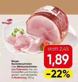 Spar Berger Backofenschinken oder Bärlauchschinken Angebot