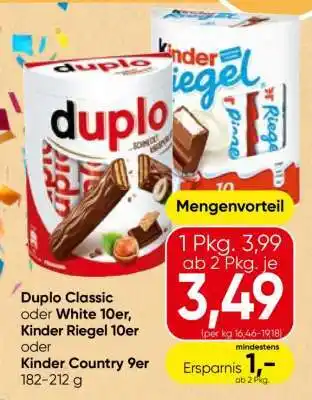 Spar Duplo Classic oder White 10er, Kinder Riegel 10er oder Kinder Country 9er Angebot