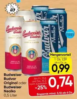 Spar Budweiser Budvar Original oder Budweiser Nealko Angebot