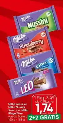 Eurospar Milka Leo 3-er, Milka Nussini 5-er oder Milka Riegel 5-er Angebot