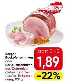 Eurospar Berger Backofenschinken oder Bärlauchschinken Angebot