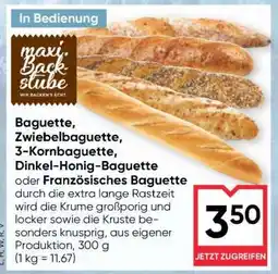 Maximarkt Baguette, Zwiebelbaguette, 3-Kornbaguette, Dinkel-Honig-Baguette oder Französisches Baguette Angebot