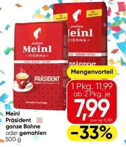 Eurospar Meinl Präsident ganze Bohne oder gemahlen Angebot