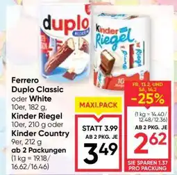 Maximarkt Ferrero Duplo Classic oder White, Kinder Riegel, Kinder Country Angebot