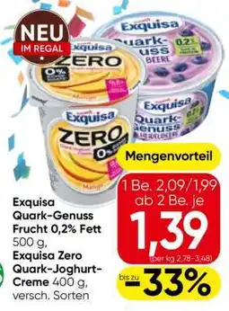 Eurospar Exquisa Quark-Genuss Frucht 0,2% Fett 500 g, Exquisa Zero Quark-Joghurt-Creme 400 g, versch. Sorten Angebot