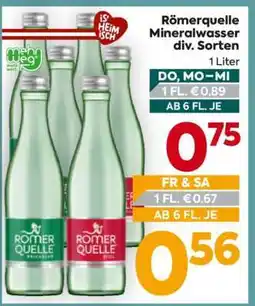 Billa Römerquelle Mineralwasser div. Sorten Angebot