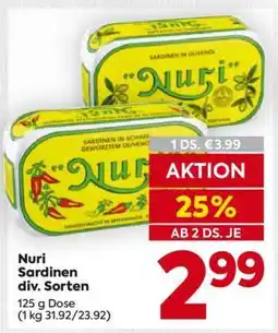 Billa Nuri Sardinen div. Sorten Angebot
