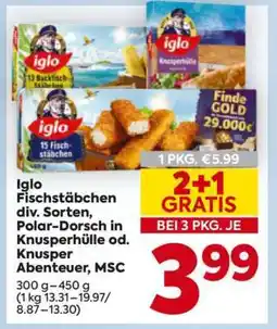 Billa Iglo Fischstäbchen, div. Sorten, Polar-Dorsch in Knusperhülle od. Knusper Abenteuer, MSC Angebot