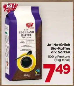Billa Ja! Natürlich Bio-Kaffee div. Sorten Angebot