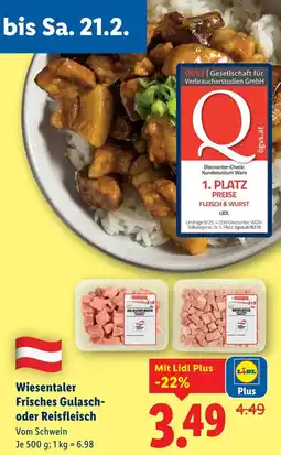Lidl Wiesentaler Frisches Gulasch oder Reisfleisch Angebot