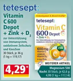 Norma tetesept: Vitamin C 600 Depot + Zink + D3 Angebot