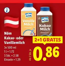 Lidl Nöm Kakao- oder Vanillemilch Angebot