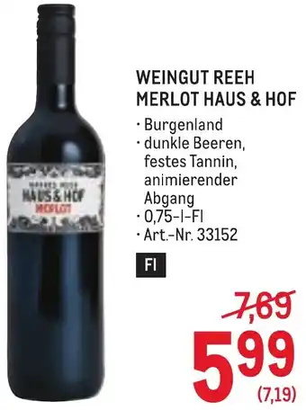 Metro Weingut reeh merlot haus & hof Angebot