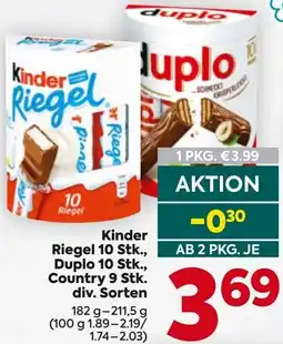 Billa Kinder Riegel, Duplo, Country Angebot