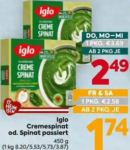 Billa Iglo Cremespinat od. Spinat passiert Angebot