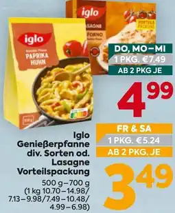 Billa Iglo Genießerpfanne div. Sorten od. Lasagne Vorteilspackung Angebot