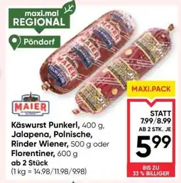 Maximarkt Käsewurst Punkerl, Jalapena, Polnische, Rinder Wiener oder Florentiner Angebot
