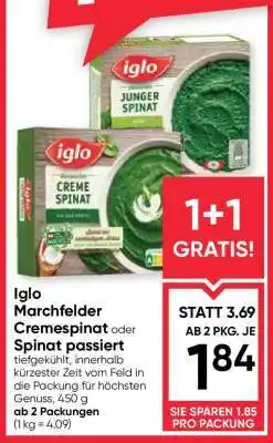 Maximarkt Iglo Marchfelder Cremespinat oder Spinat passiert Angebot