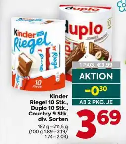 Billa Kinder Riegel 10 Stk., Duplo 10 Stk., Country 9 Stk. div. Sorten Angebot