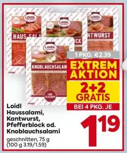 Billa Loidl Haussalami, Kantwurst, Pfefferblock od. Knoblauchsalami Angebot